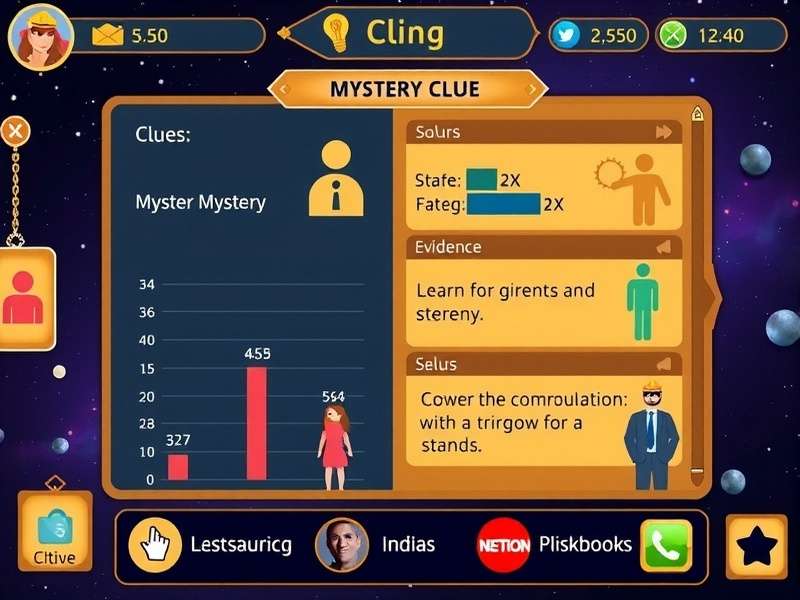 Cosmic Clue mystery solving interface with clues and evidence